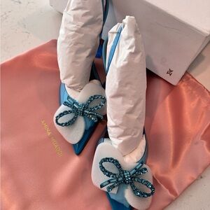 Brand New, Never Worn Amina Muaddi Rosie Glass Pumps. Color: Aqua Blue